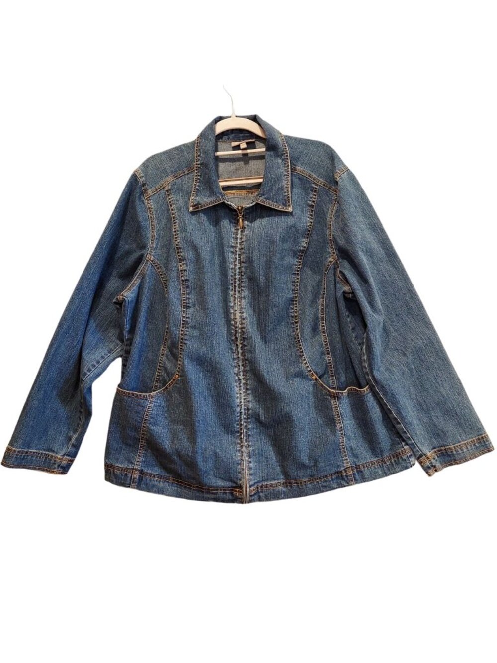 Essentials blue jean jacket Womens 22/24w plus collar long sleeve pockets Fitted